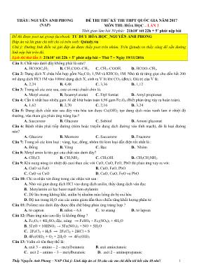 Đề thi thử THPT Quốc gia lần 2 môn Hóa học năm 2017 - Nguyễn Anh Phong